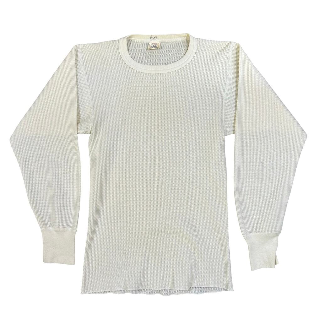 Vintage 80s Thermal Waffle Knit Shirt Men’s Large Long John White USA Made